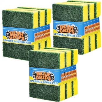 BEAR GRIPS Sponge Scrub pad for Utensils Cleaning in Kitchen Long Lasting Stain Removal Scrubber for Dish wash Liquid - Pack of 9