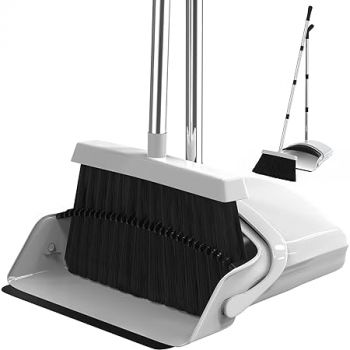 Jade Active Broom and Dustpan Set Long Handled Broom Dustpan Combo - Upright Standing Lobby Broom and Dust Pan Brush w/Handle - Great Edge, Lightweight and Robust