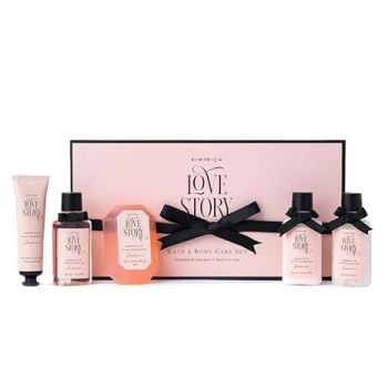 Kimirica Love Story Luxury Bath and Body Care Gift Set Box | Bath Salt, Body Wash, Body Lotion, Bathing Bar and Hand cream | Pack of 5 | For Men and Women | Pampering Kit for Birthday ,Anniversary & All Special Occasions | Premium Gift Packaging 100% Vega