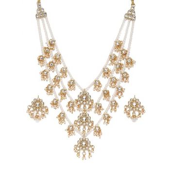 ZAVERI PEARLS Ethnic Kundan & Pearls Multi Layers Bridal Necklace Set For Women-ZPFK8689