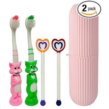 Aparonz Tooth brush and Tongue cleaner with travel capsule holder,for Baby Kids Flexible design special for kids soft bristle Oral care tool combo.Pack of 4 (Color as per Avaibility)