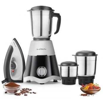 Longway Supreme Dlx Mixer Grinder with 3 Jars for Mixing, Grinding with Kwid 1100W Dry Iron | 2 Years Warranty (Gray & Black, 700 W)