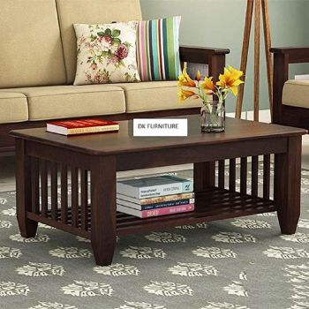 DK FURNITURE Solid Sheesham Wood Coffee Table for Living Room Furniture - Walnut Finish