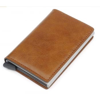 VOGARD Men's Genuine Leather Wallet | RFID Blocking Aluminum Automatic Pop Up Credit Card Holder Case | Holds up to 9 Cards (24 Tan)