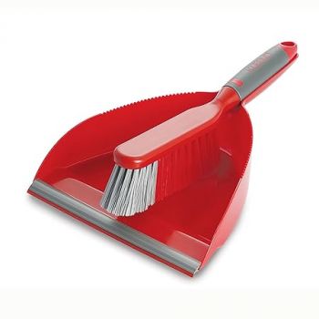 Kleeno by Cello Dust Pan with Brush 2pcs Set, Red and Grey | Multipurpose Dusting Cleaning Set | Portable & Easy to Store | for Home, Kitchen & Office