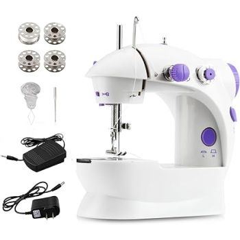Portable Electric Sewing Machine, Dual Power AC/DC, Double Thread, 2 Speed Settings, Built-in Light, Foot Pedal (Mini Sweing Machine, Without Table