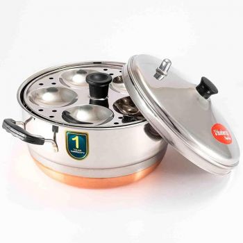 Blueberry's Idli Maker Stainless Steel & Multi Kadai with whistle indicator, Idly Cooker with 3 Plates | Idli maker induction base & Gas Stove Compatible -(for 15 Idlies) (Idly Cooker)