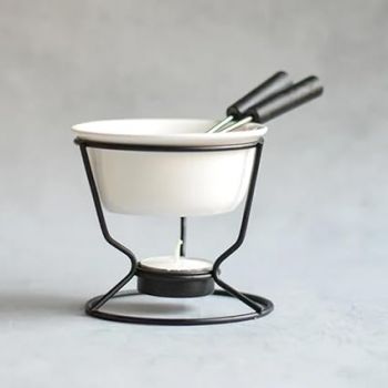 Nestasia Cheese Fondue Pot with Burner Stand & Skewers | Perfect for Molten Cheese, Chocolate & Dipping with Bread, Fruits, Marshmallows