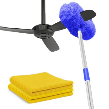 Maxoshine Fan Cleaner Brush with Long Rod Flexible Fan Cleaning Mop Microfiber Dust Cleaner Foldable Duster Microfiber Duster for Cleaning of Home, Kitchen, Car (Duster + Cleaning Cloth - Dark Blue)