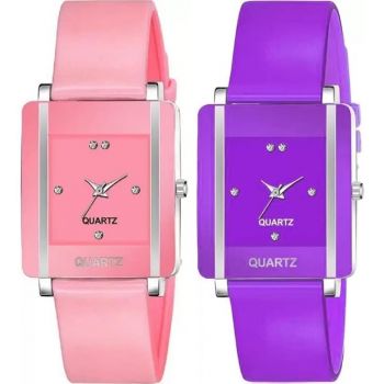 Acnos® Premium Brand 5 Colours Square Analog Watches Combo PU Belt Watches Combo for Girls Watches Combo for Women Pack of 2