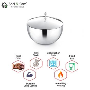 Shri & Sam Stainless Steel Shri and Sam Stainless Steel Donga with Lid, 16.5cm, Silver