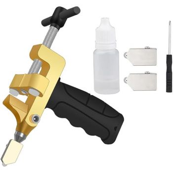 Hand Glass Cutter Tool, 2 in 1 Manual Glass Tile Cutter Hand Tools Set with 2 Tungsten Steel Blades for Cutting Breaking Glass, Mirror, Ceramic Tile, Glazed Tile