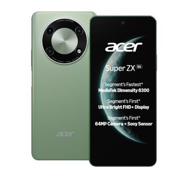 Acer Super ZX 5G (Cosmic Green, 6GB RAM, 128GB Storage) | 120 Hz FHD+ Display | 5000 mAh Ultra-Thin Battery | Dimensity 6300 5G Processor | Sony 64MP AI Camera