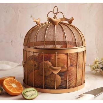 RIZIK STORE™ Modern metal fruit basket with mesh lid suitable for keeping fruits, vegetables (Gold)