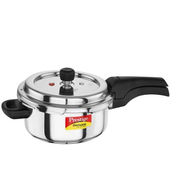 Prestige 3 Litre Stainless Steel Deluxe Alpha Svachh Outer Lid Pressure Cooker | 10Y Warranty | Deep Lid for Spillage Control | TRIPLY Base | Gasket Release System | Gas & Induction Compatible | ISI