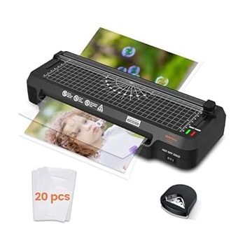 Laminator, Portable A4 Thermal Laminating Machine with Hot and Cold Settings, Quick Warm-up and No Bubbles with 20 Laminator Pouches,1 Corner Rounder, Built-in Paper Cutter, for School/Home/Offices