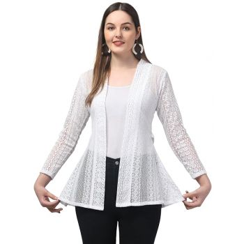 Women's Lace Shrug - Long Sleeve Open Front Cardigan, Sheer Mesh Cover-Up for Casual & Summer Shrug