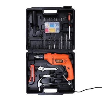 BLACK+DECKER HD555KMPR-B1 13mm 550Watt Hammer Drill and Hand Tools Kit for Home,DIY and Professional use -100 pc