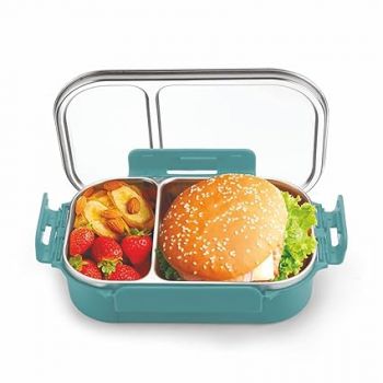 Signoraware Slim Stainless Steel Lunch Box | Compact & Stackable Design | Clip Lock Lid | Leak Proof | Useful for School,Picnics & Outdoor | Best for Packing Fruits & Sandwiches (750ml | Eblue)