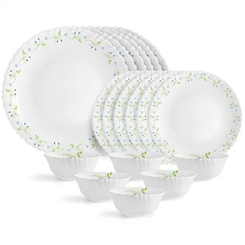 Cello Opalware Dazzle Tropical Lagoon Dinner Set - 18 Pcs, Serving for 6 | Lightweight, Chip Resistant, Bone Ash Free Crockery | Microwave & Dishwasher Safe |Ideal for Daily Use, Servings & Gifting