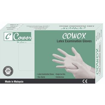 COWOX Surgicals Latex Examination Gloves Disposable Powder Free Examination White Hand Gloves Food Grade Ce & Fda Approved Large Size- Pack of 100 Pieces, Non-Sterile