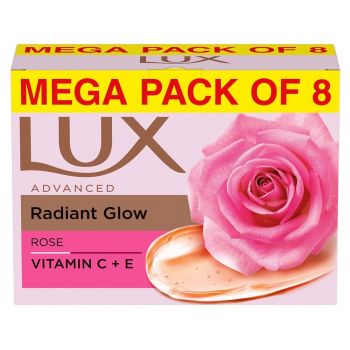 Lux Radiant Glow rose Vitamin C & E For Superior Glow Offer Pack of 8 x 150g