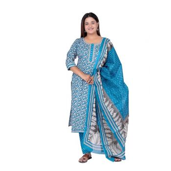 Miraan Cotton Printed Readymade Salwar Suit For Women (MIRAANRV7413_Blue)