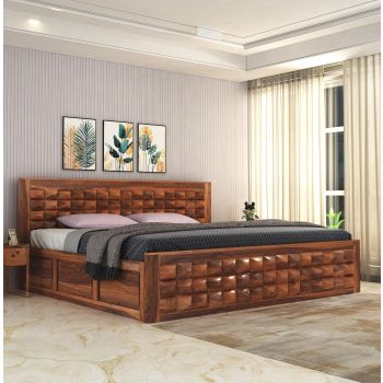 SONA ART & CRAFTS Sheesham Wood Queen Size Bed with Box Storage | Solid Wooden Queen Size Cot | Double Bed Furniture for Bedroom Living Room Home, (Honey Finish) Q_15