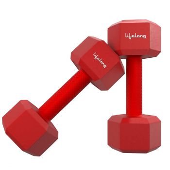Lifelong PVC Hex Fixed Dumbbells Pack of 2 (1kg*2) Red Color for Home Gym Equipment Fitness Barbell|Gym Exercise|Home Workout, Gym Dumbbells Weights for Men & Women (6 Months Warranty)