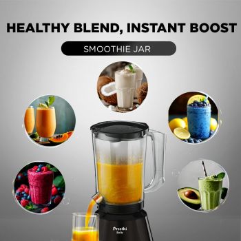 Preethi Boltz Mixer Grinder for Kitchen | 4 Jars 1000 Watts Mixie| 3 Stainless Steel Jar & 1 Blender Jar for Milkshake,Smoothie, Black -MG-288
