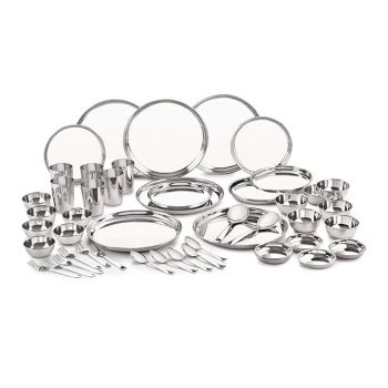 Neelam Stainless Steel 24 Gauge Classic Dinner Set, Solid 50 Pcs Set Serving 6 People, Silver, Durable, Dishwasher Safe, Ideal Gifting Dinner Set for Anniversary, Wedding, Housewarming Party.