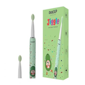 beatXP Jiggle Sonic Electric Toothbrush for Kids with 2 Brush Heads & 3 Cleaning Modes | Rechargeable Electric Toothbrush | 20500 strokes/min with Long Battery Life (Leafy Green)