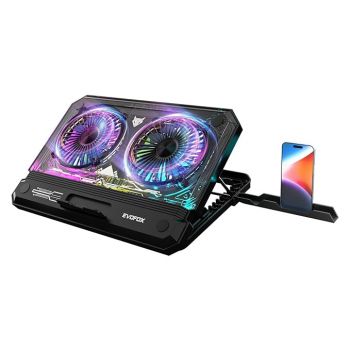 EvoFox Blizzard RGB Cooling Pad for Gaming Laptop with Transparent Upper Surface, 2 Large Fans, 8 Adjustable Angles, Edge RGB Lighting, Additional USB Port for Laptops up to 43.18 cm (17 inches)