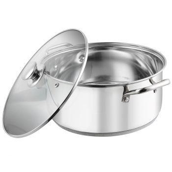Vinod Roma Stainless Steel Saucepot with Glass Lid - 2.2 Litre, 18 cm | Sandwich Bottom | Rivetted Handle| Mirror Finish| Induction & Gas Base | 2 Year Warranty