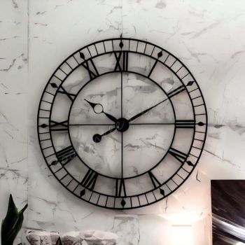 Vintage Clock Iron Hand-Crafted Extra Large Analog Wall Clock/Black Colour/Intricate Design, 36 In (90 Cm'S)