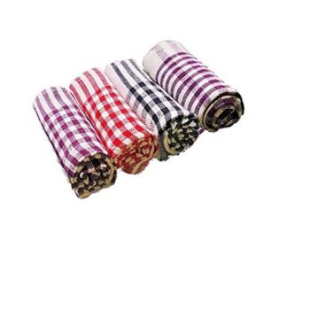 G 1 Kitchen Duster Wet Dry Cotton Cleaning Cloth/Mop Dish Towels, Cotton Checkered Pattern, Set of 4, Multi-Colour, 16 x 24 Inch