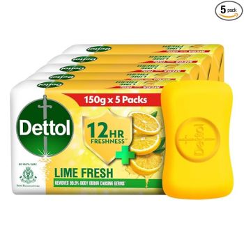 Dettol Lime Fresh (Lime Cool) Bathing Soap Bar with 12hr Freshness (750gm) |Long Lasting Freshness, 150gm Pack of 5