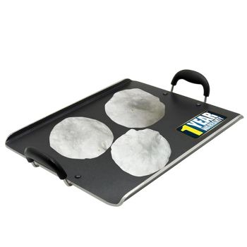 IBELL 3833DLX Non Stick Tawa, Dosa Roti Chapati Pathiri Tawa, Large Rectangular Aluminium Body with Bended Edge, 37.5cm x 31.5cm with 5mm Thickness (Black)
