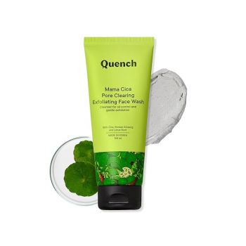 QUENCH BOTANICS Pore Clearing Exfoliating Face Wash with Cica & Kaolin Clay|Oily Skin Cleanser|Non-Drying|Gently Cleanses Makeup|For Clear, Spotless Skin| Made in Korea (100Ml)