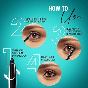 Lakme Eyeconic Black Kajal, Matte Kohl Liner in a Twist Up Pencil - Waterproof, Smudge Proof & Long Lasting Eye Makeup, 0.35 g