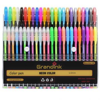Grandink Neon Gel Pens Set of 48, consisting Fluorescent, Metallic, Glitter, and Pastel colour pens For DIY Art & Crafts (Sketching, Drawing & Painting Purpose)