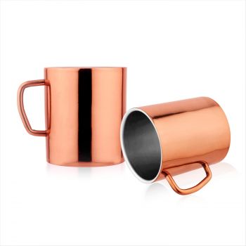FNS Stainless Steel Coffee Tea Mugs - Double Wall BPA Free, Rose Gold Mirror Finish Cups, Set of 2, 300ml, Stylish and Durable Design for Hot and Cold Beverages