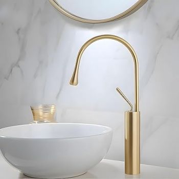 24x7 eMall Gold Drop Basin Tap Faucet Mixer for Bathroom Toilet Wash Basins Hot and Cold WaterSink Mixer Golden Colour Tall Body Basin Tap Faucet Bathroom Kitchen 46 cm Height