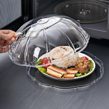 GRACIOUS MART Microwave Splatter Cover With Tray And Comfortable Handle, Transparent Dishwasher Safe Splatter Cover Included Adjustable Vents.