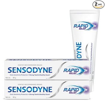 Sensodyne Toothpaste Rapid Relief Combo pack, Sensitive tooth paste to help beat sensitivity fast, 160 gm multi-pack (80 gm x 2)