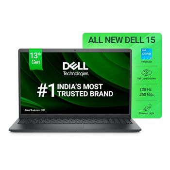 Dell 15 13th Gen Thin & Light Laptop, Intel Core i3-1305U, 15.6" FHD 120Hz 250 nits Narrow Border Display, 16GB DDR4 RAM, 512GB, Intel UHD Graphics, Windows 11 + Office H&S 2024, Carbon Black, 1.66Kg