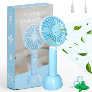 One94Store Portable USB Fan – Rechargeable 1200mAh Battery, Up to 6 Hours Working Time, 3-Speed Modes, Compact & Lightweight with USB Cable – Ideal for Home, Office & Travel (Blue)