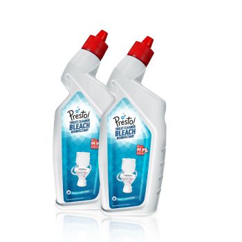 Amazon Brand - Presto! Toilet Cleaner Bleach Disinfectant | 1 Litre | 500 ml x 2 | Kills 99.9% Germs | White