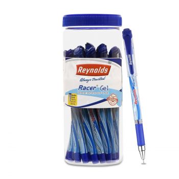 Reynolds RACER GEL Pen SET - 20 BLUE PENS WITH COMFORTABLE GRIP | BLUE GEL PENS FOR WRITING | PEN FOR STUDENTS & OFFICE STATIONERY | 0.5 mm TIP SIZE