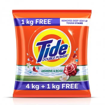 Tide Plus Detergent Washing Powder - 4kg+1kg free | Jasmine & Rose Fragrance | Removes deep-seated Oil, Gravy, Tea Stains | 5kg, Pack of 1